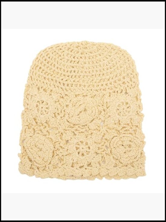 Handmade Cotton Crochet Beanie Slouchy Skull Hat with Floral Motif main image 7